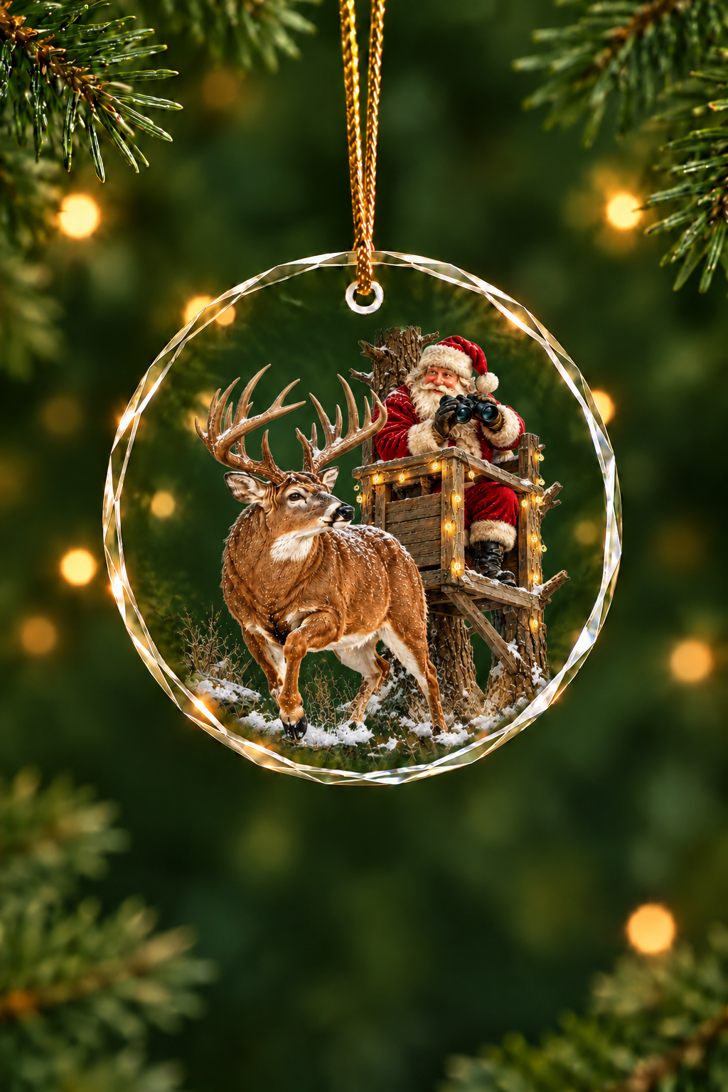 Santa Tree Stand Whitetail - Glass Ornament image 1