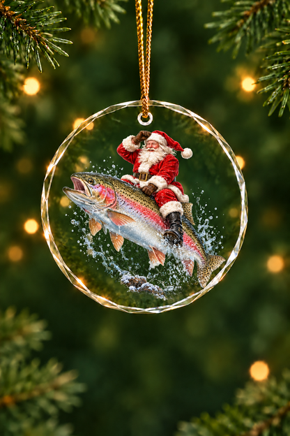 Santa Rainbow Trout Leap - Glass Ornament image 1