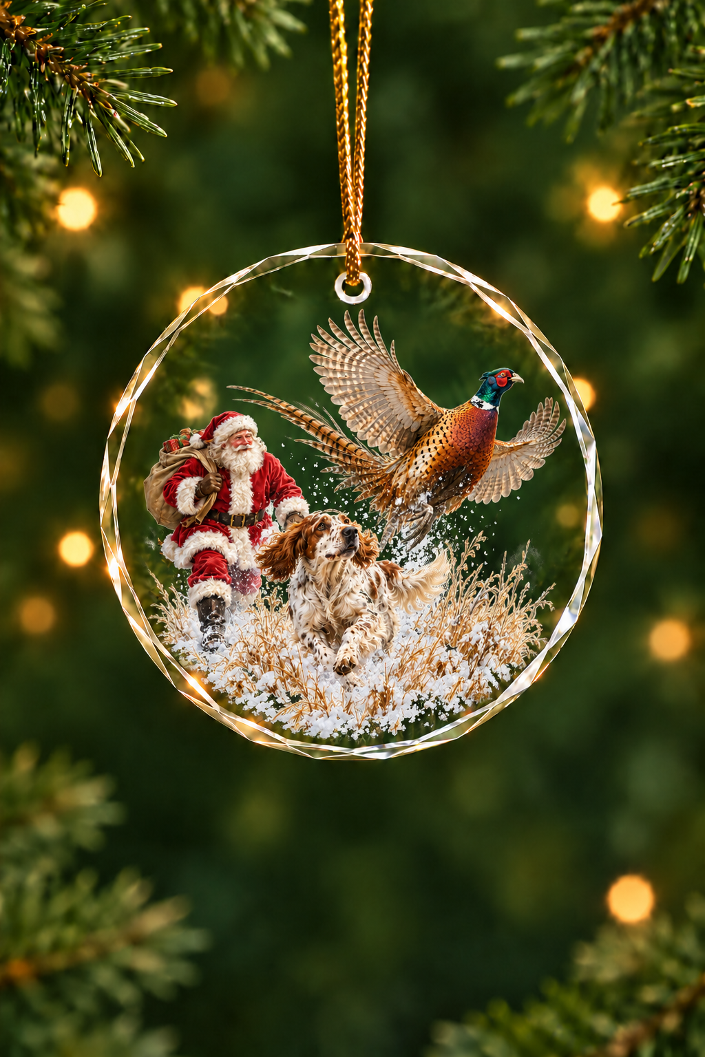 Santa Setter Pheasant Flush - Glass Ornament image 1
