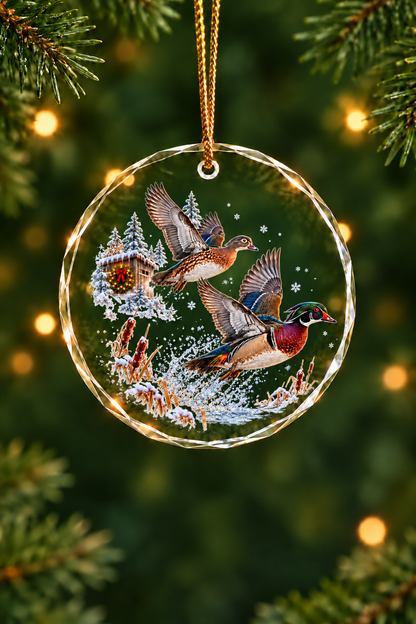 Duck Blind Wreath Wood Duck - Glass Ornament image 1