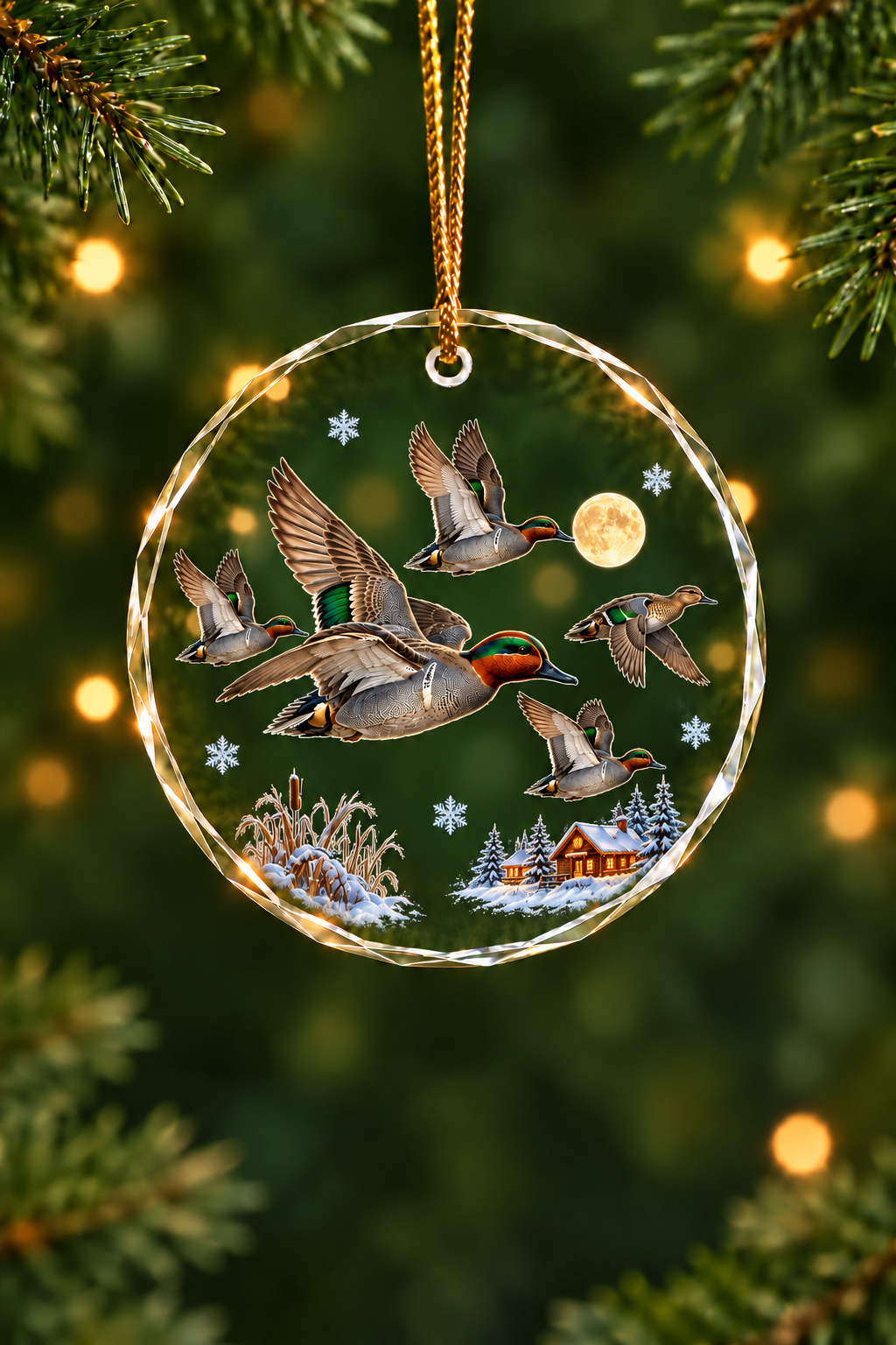 Cabin Dusk Green-Winged Teal - Glass Ornament image 1