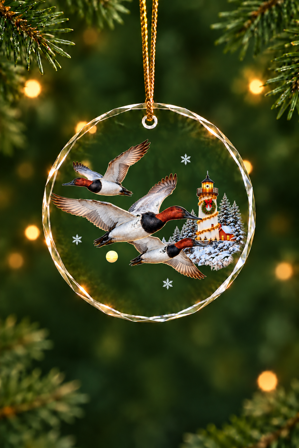 Lighthouse Wreath Canvasback - Glass Ornament image 1