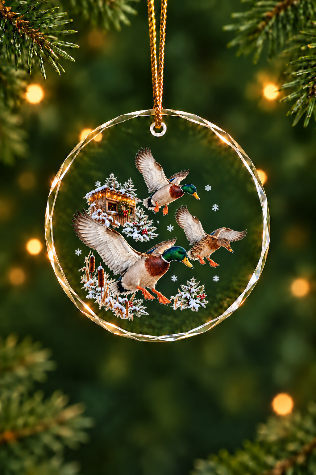 Lit Duck Blind Mallard - Glass Ornament image 1