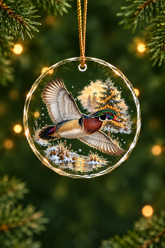 Timber Glow Wood Duck - Glass Ornament image 1