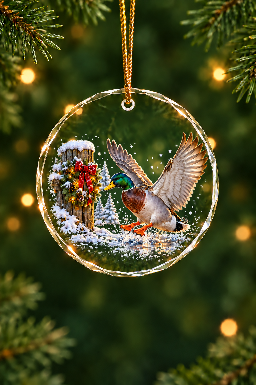 Dock Post Wreath Mallard - Glass Ornament image 1