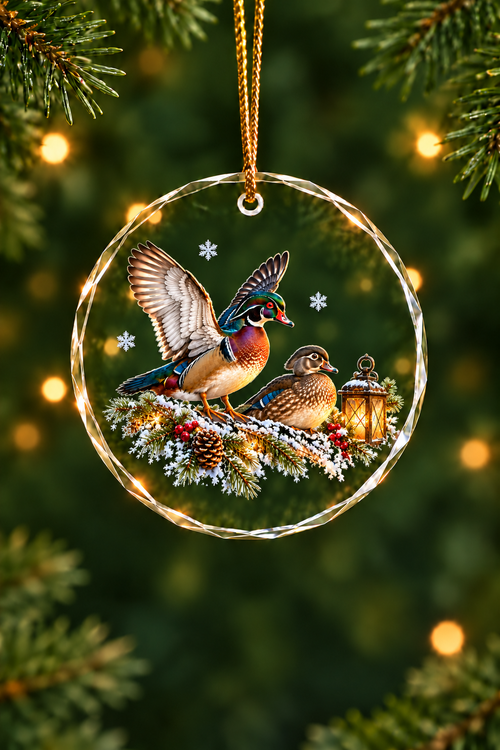 Lantern Log Wood Duck - Glass Ornament image 1
