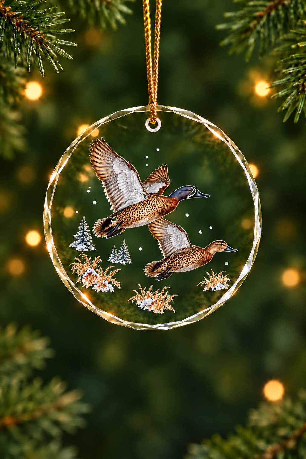 Snowy Reed Blue-Winged Teal - Glass Ornament image 1
