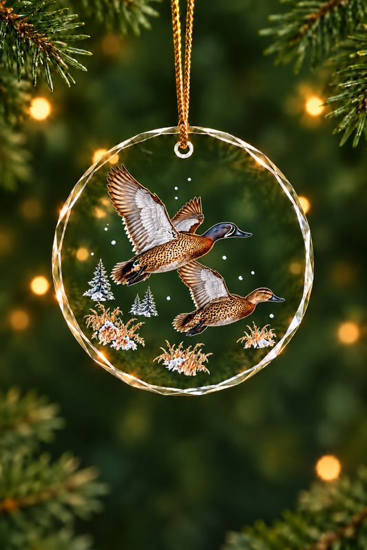 Snowy Reed Blue-Winged Teal - Glass Ornament image 1
