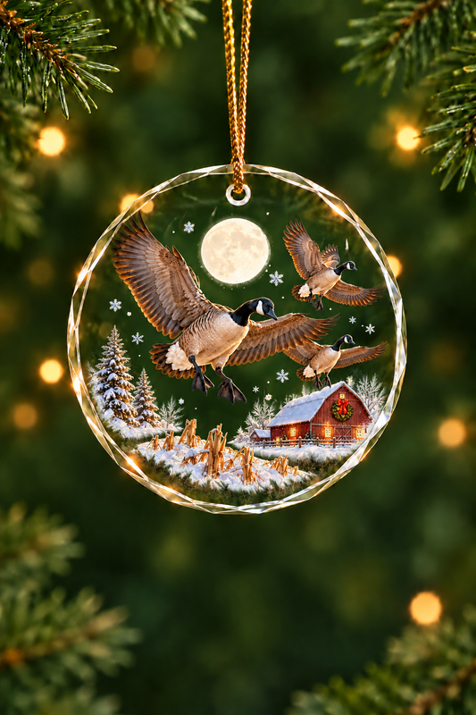 Red Barn Wreath Canada Goose - Glass Ornament image 1