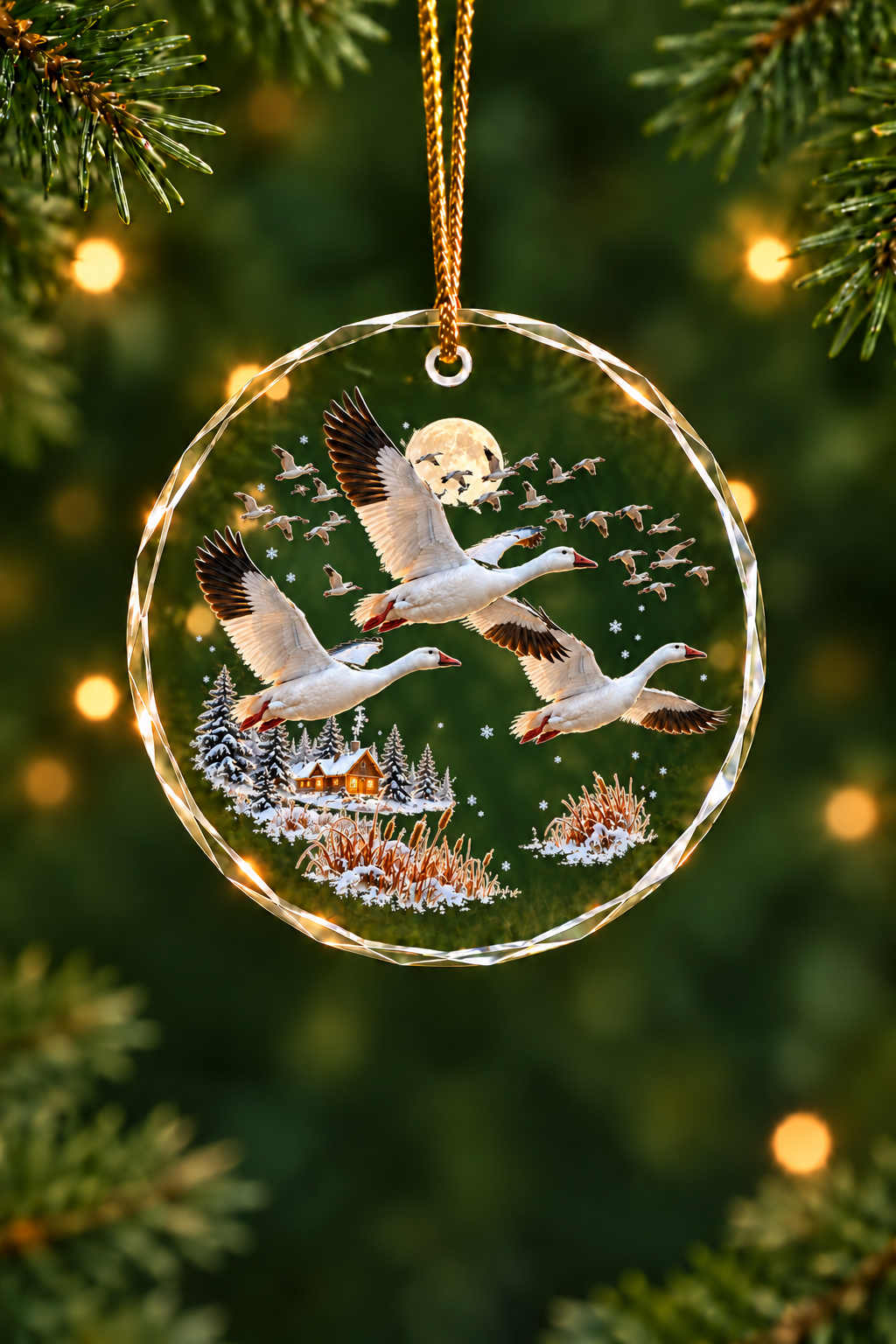Christmas Dawn Snow Goose - Glass Ornament image 1