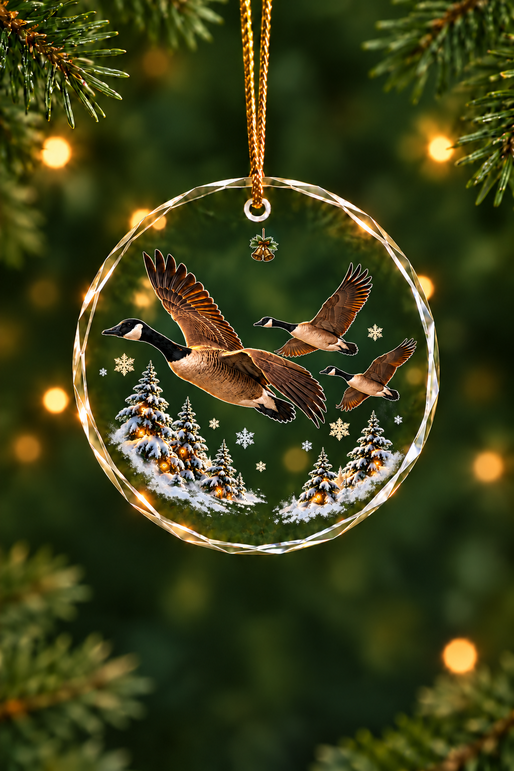 Snowfall Canada Goose Flight - Glass Ornament image 1