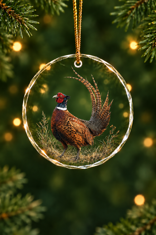 Field Mist Ring-necked Pheasant - Glass Ornament image 1