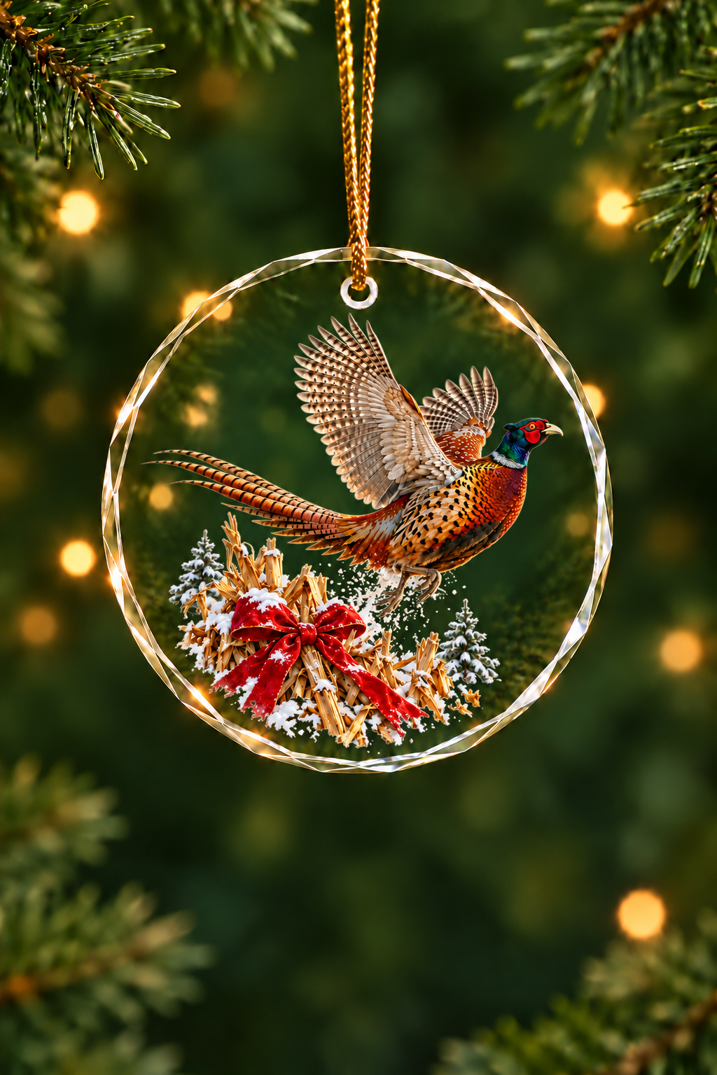 Corn Stalk Bow Pheasant - Glass Ornament image 1