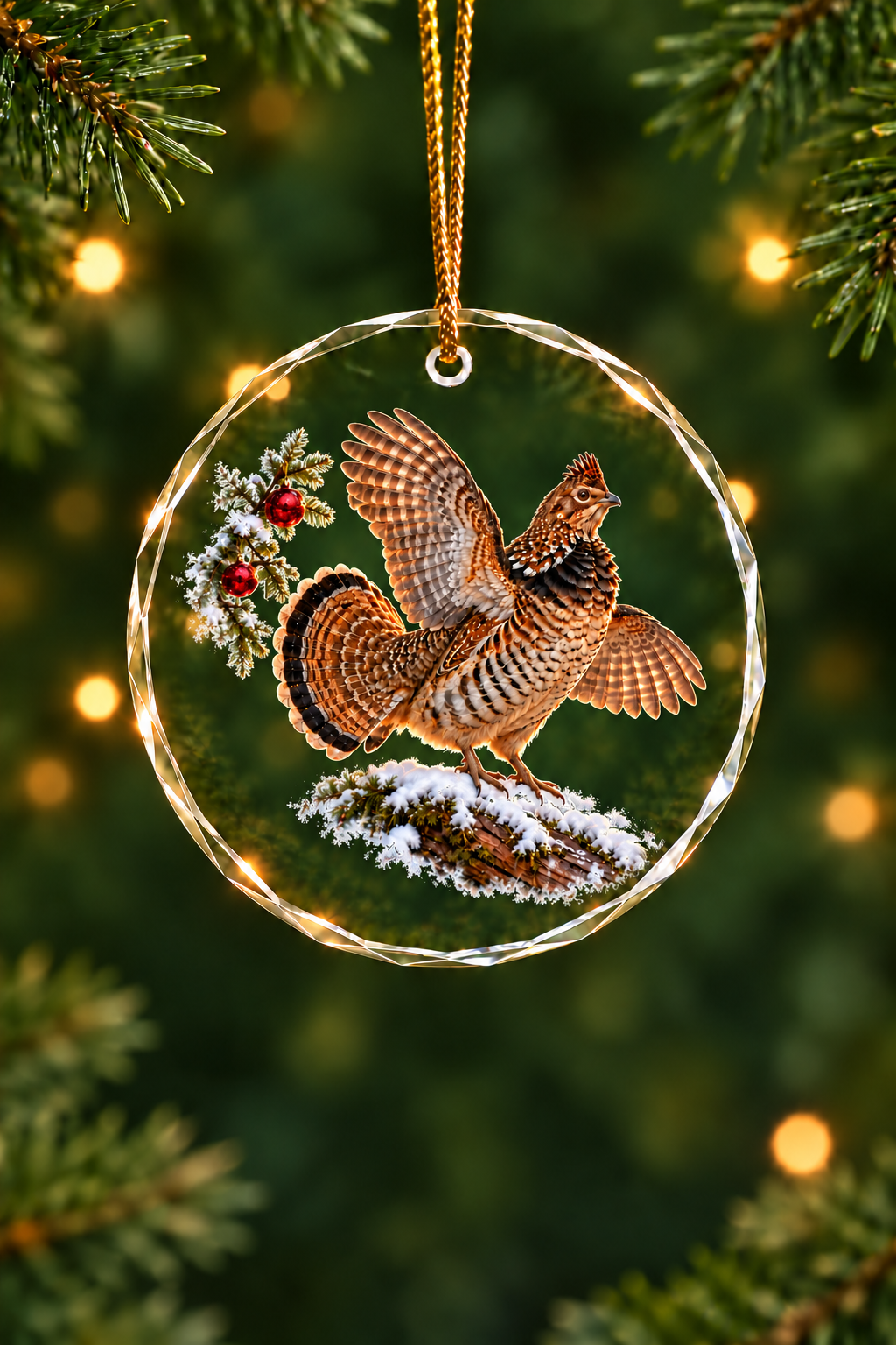 Red Bauble Ruffed Grouse - Glass Ornament image 1