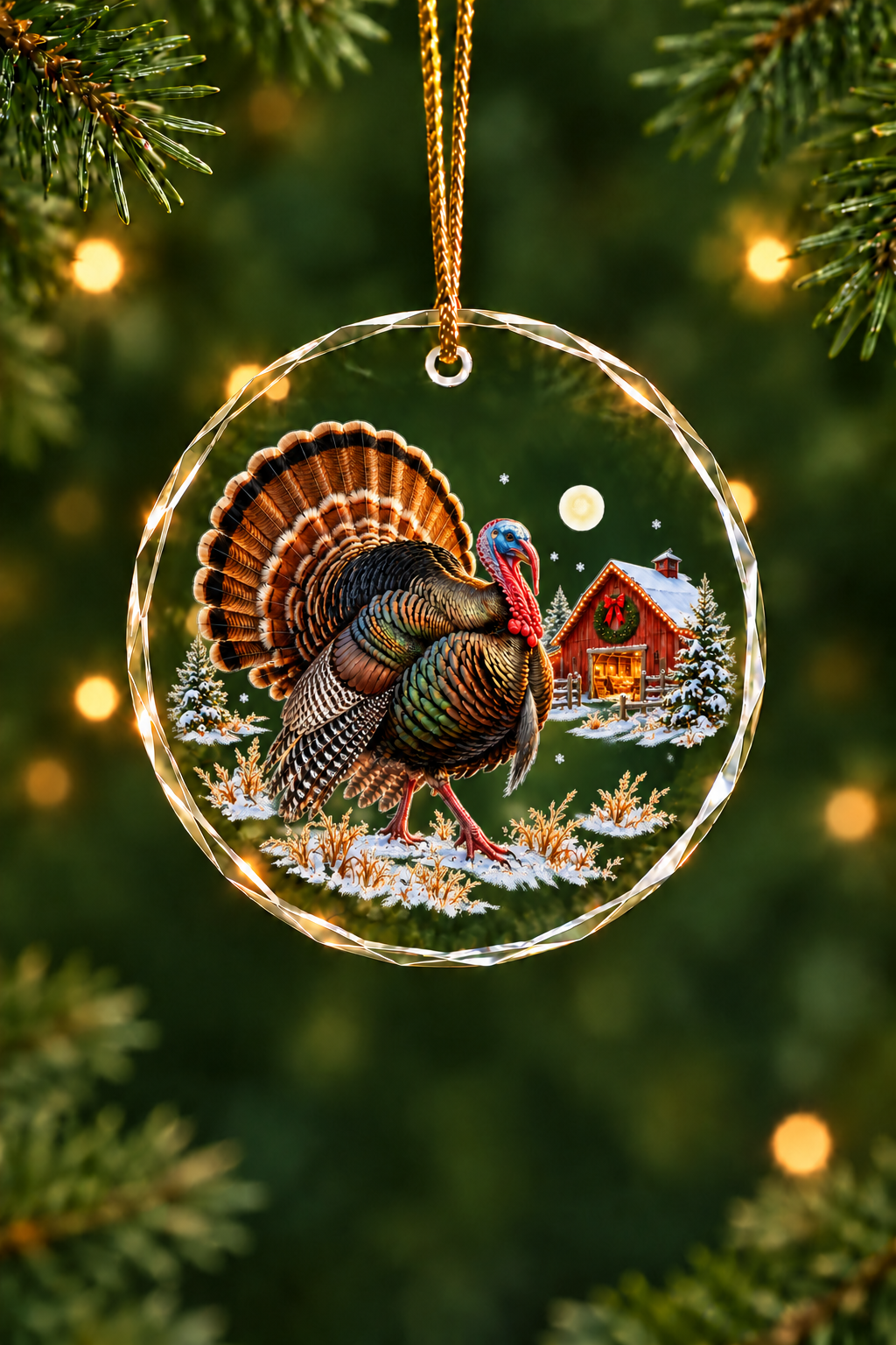 Barn Sunset Wild Turkey - Glass Ornament image 1