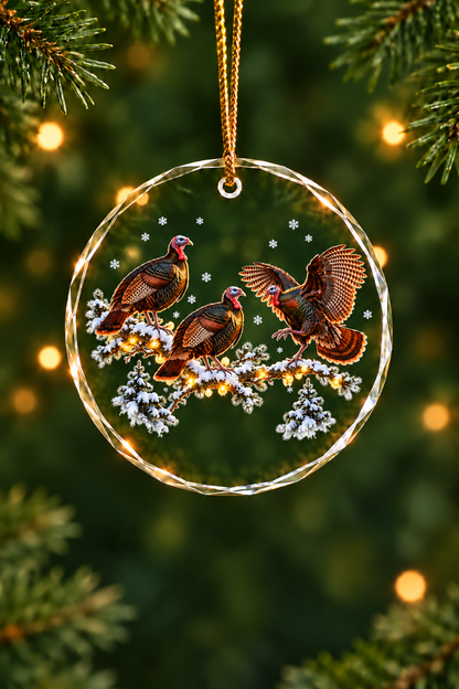 Snowy Oak Wild Turkeys - Glass Ornament image 1