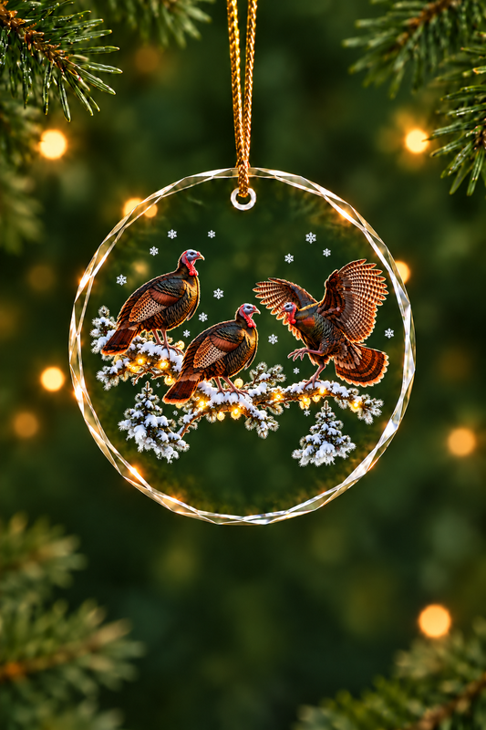 Snowy Oak Wild Turkeys - Glass Ornament image 1