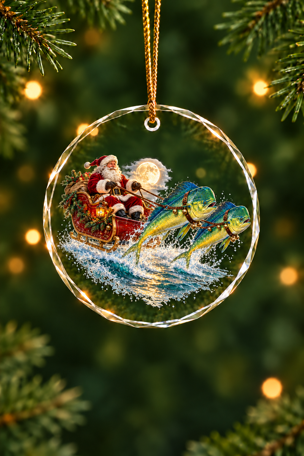 Moonlit Mahi Sleigh - Glass Ornament image 1