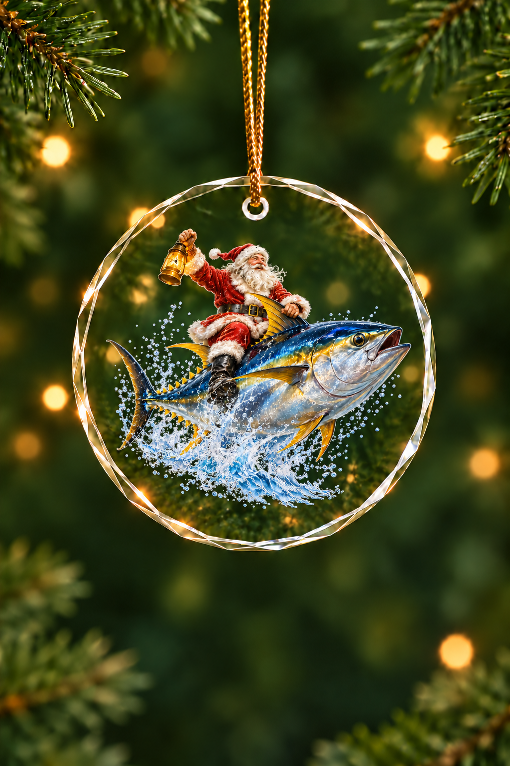 Santa Lantern Yellowfin Ride - Glass Ornament image 1