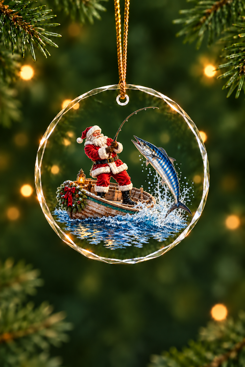 Santa Skiff Wahoo Strike - Glass Ornament image 1