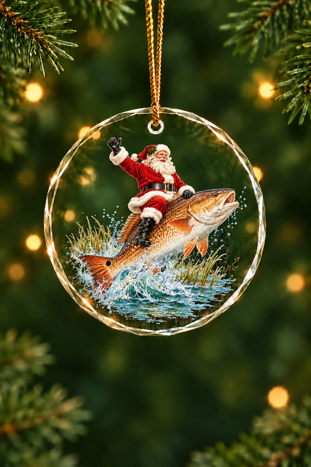 Santa Marsh Redfish Ride - Glass Ornament image 1