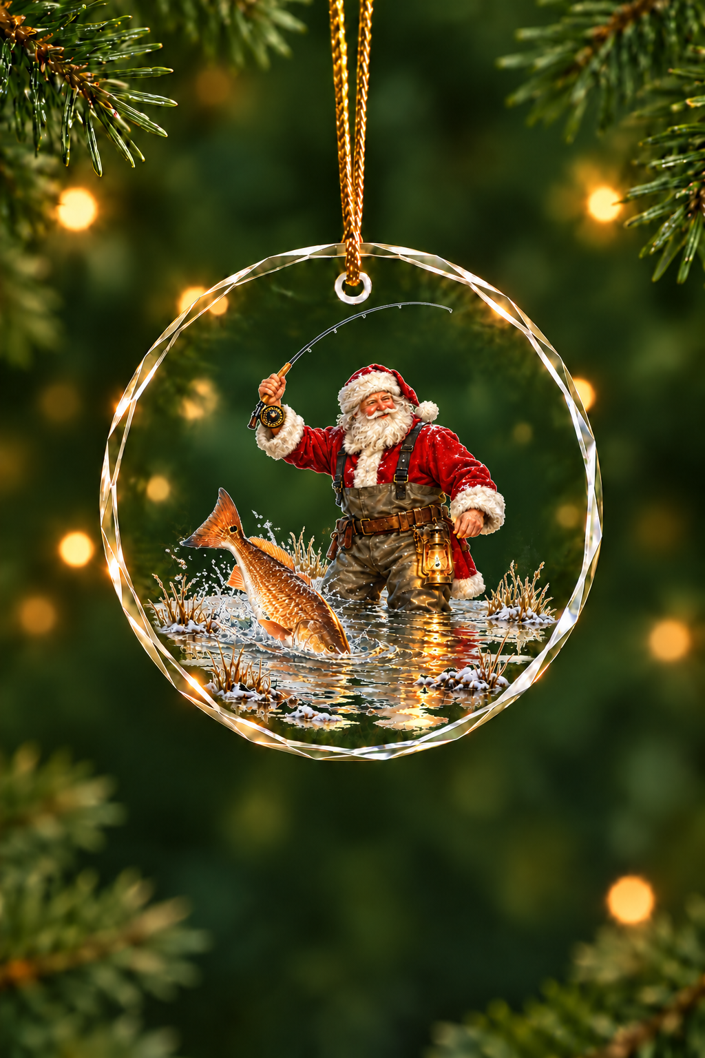Santa Snowy Marsh Redfish - Glass Ornament image 1
