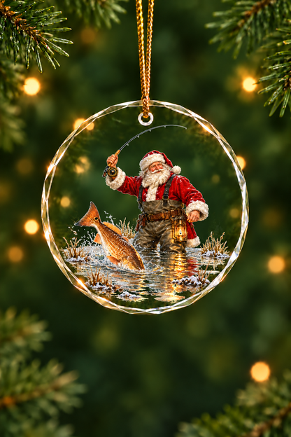 Santa Snowy Marsh Redfish - Glass Ornament image 1