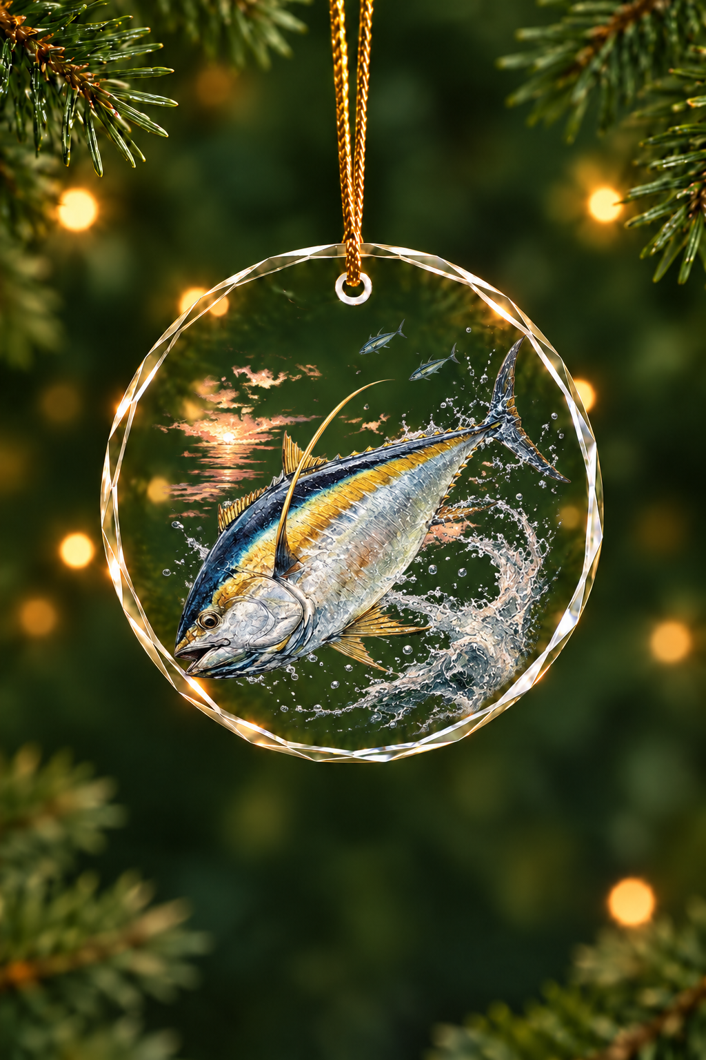 Sunset Yellowfin Tuna - Glass Ornament image 1