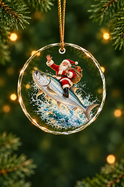 Santa Sunset Tarpon Ride - Glass Ornament image 1