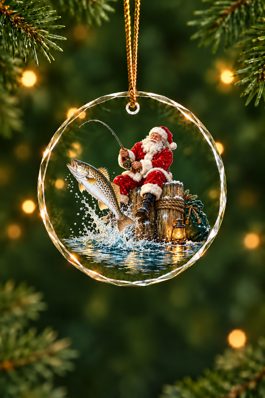 Santa Piling Speckled Trout - Glass Ornament image 1