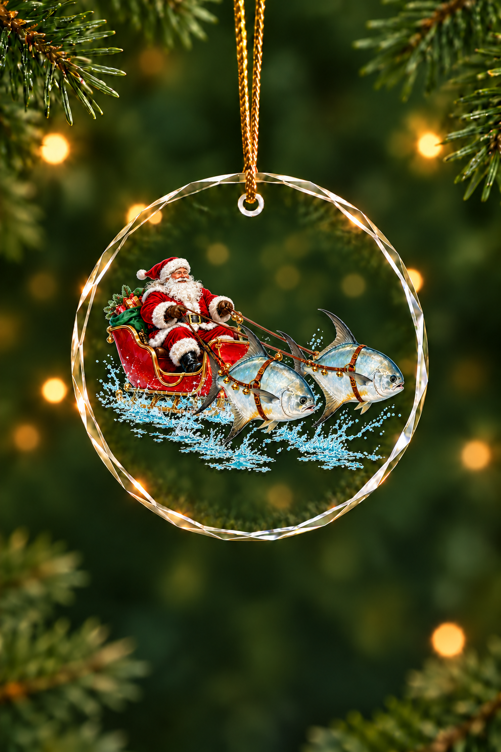 Santa Permit Sleigh Flats - Glass Ornament image 1