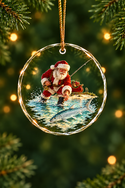Santa Dawn Bonefish Flats - Glass Ornament image 1