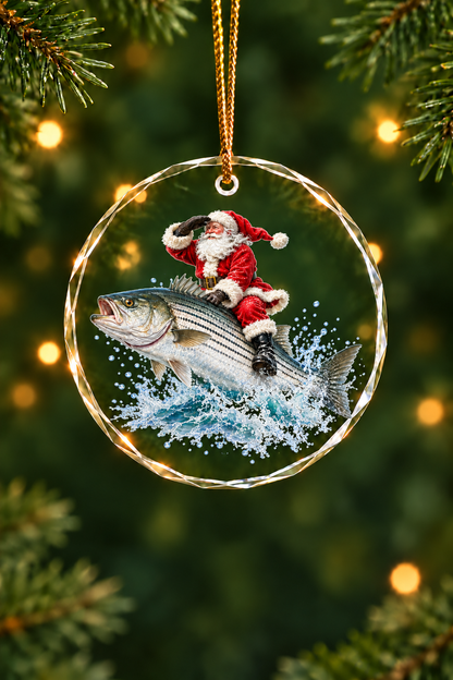 Santa Snowy Surf Striped Bass - Glass Ornament image 1