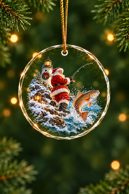 Santa Lighthouse Surf Redfish - Glass Ornament image 1