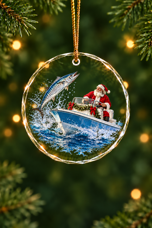 Santa Garland Boat King Mackerel - Glass Ornament image 1