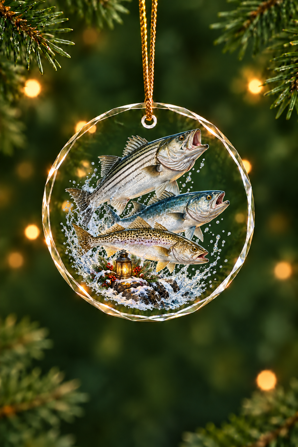 Jetty Lantern Striped Bass Slam - Glass Ornament image 1