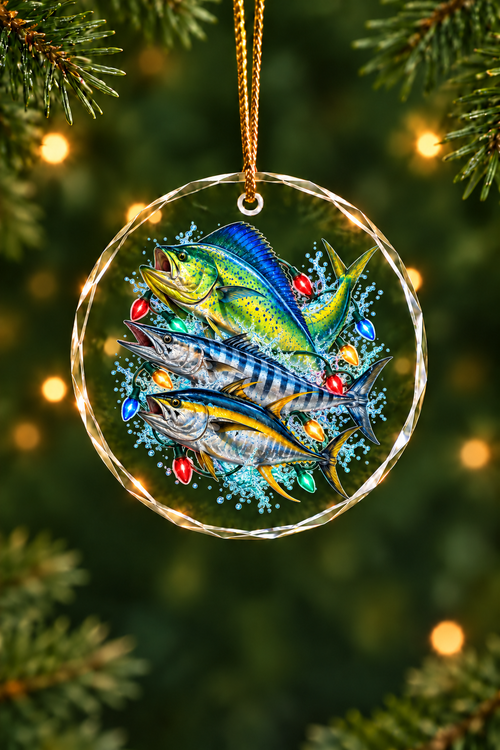 Christmas Bulbs Mahi Wahoo Slam - Glass Ornament image 1