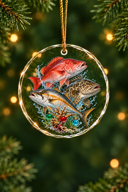 Sea Glass Snapper Grouper Slam - Glass Ornament image 1