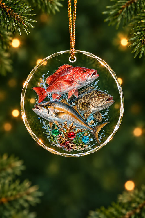 Sea Glass Snapper Grouper Slam - Glass Ornament image 1
