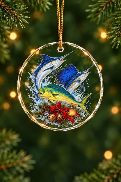 Sleigh Bells White Marlin Slam - Glass Ornament image 1