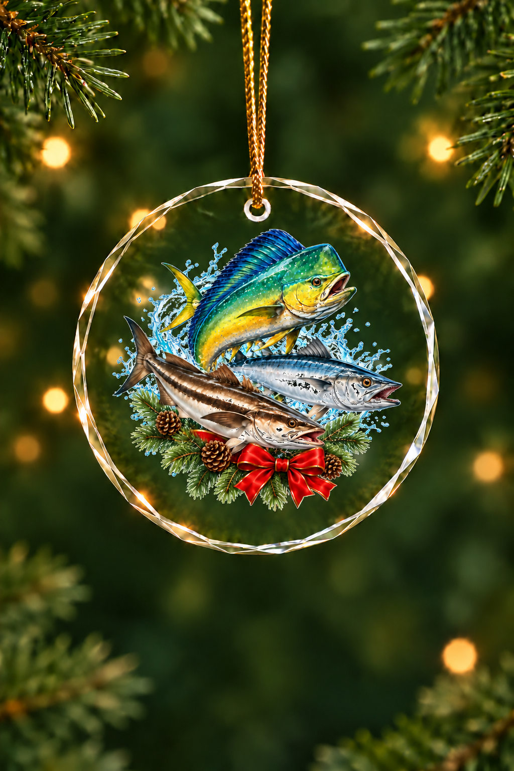 Pine Bough Cobia Mahi Slam - Glass Ornament image 1