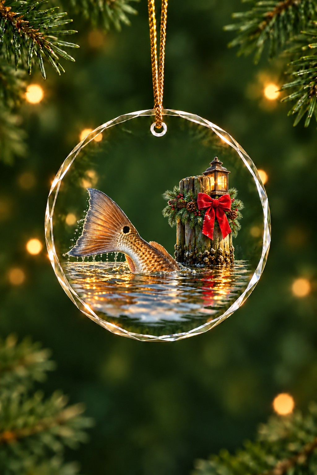 Wreath Piling Redfish Tail - Glass Ornament image 1