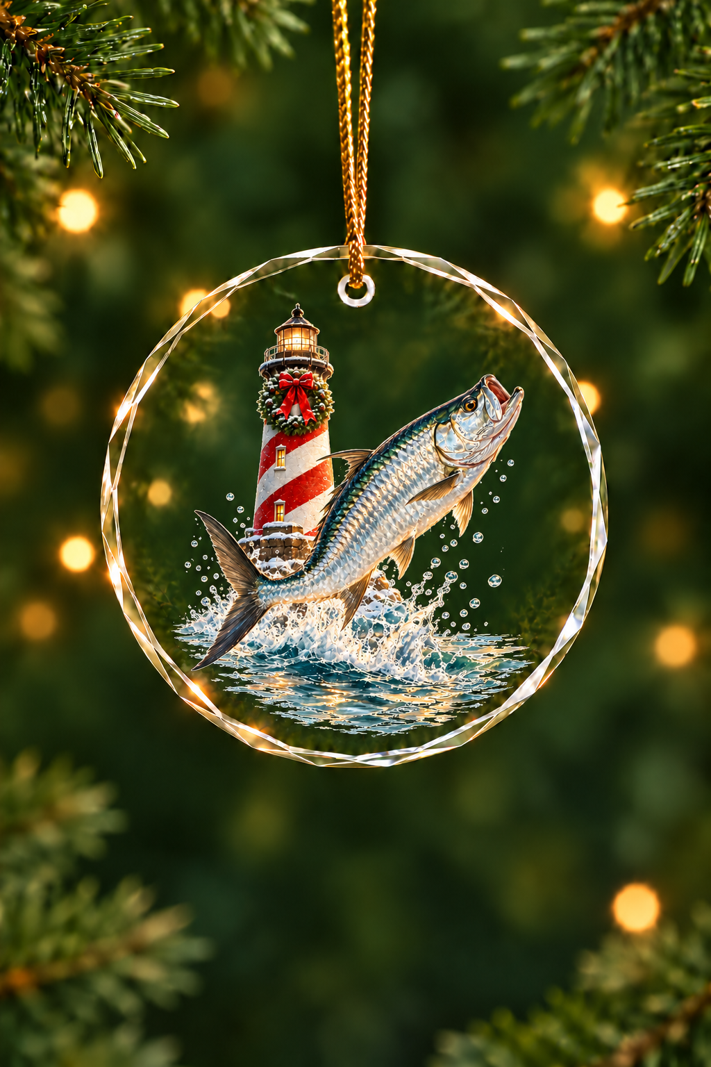 Striped Lighthouse Silver Tarpon - Glass Ornament image 1