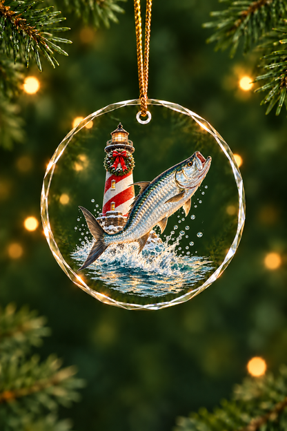 Striped Lighthouse Silver Tarpon - Glass Ornament image 1