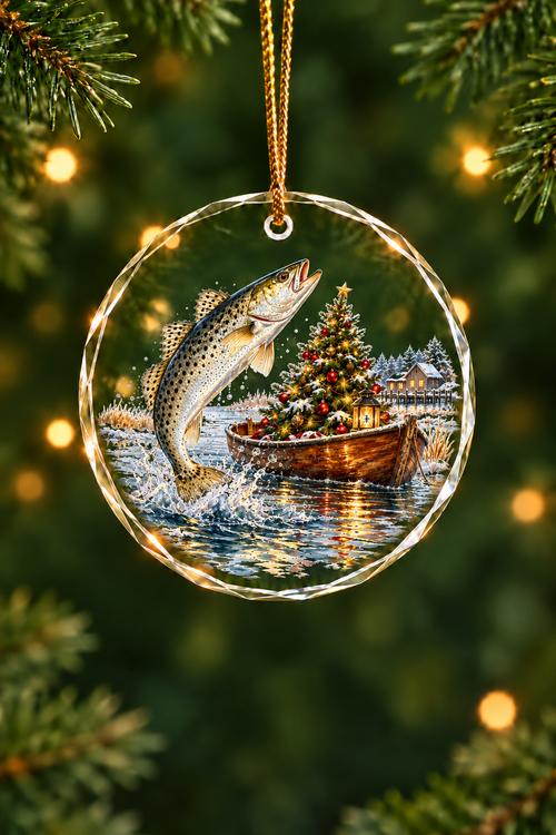 Tree Rowboat Speckled Trout - Glass Ornament image 1