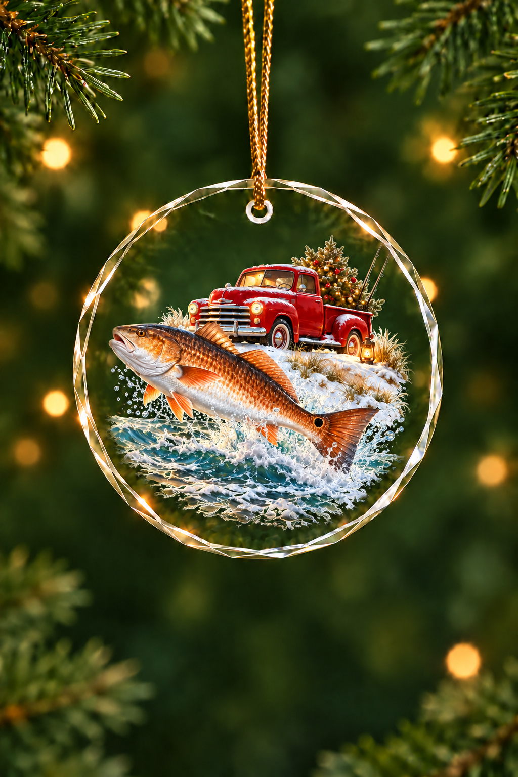 Red Truck Surf Redfish - Glass Ornament image 1