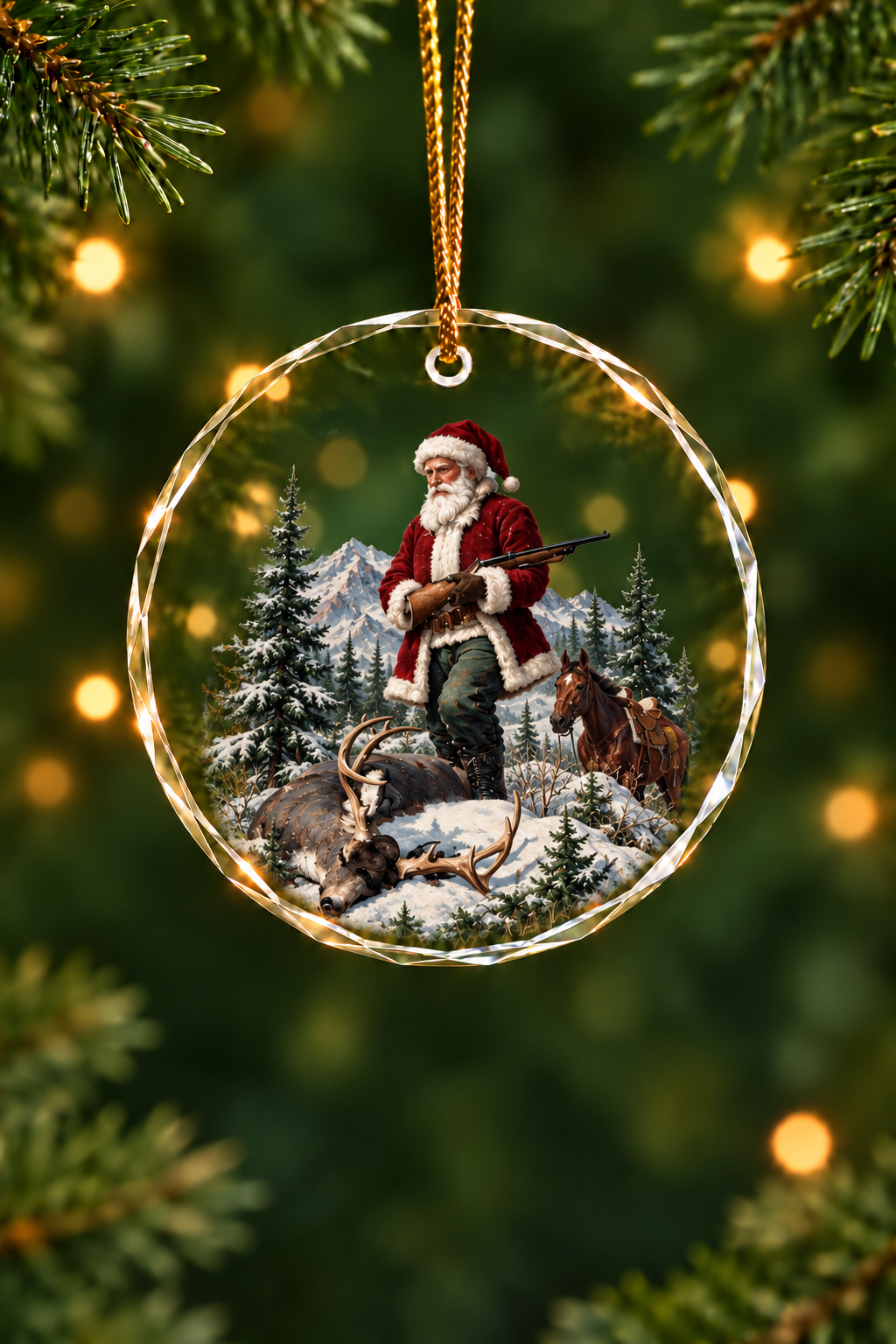 Santa, The Winter Hunter - Glass Ornament image 1