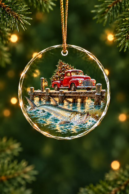 Causeway Red Truck Tarpon - Glass Ornament image 1