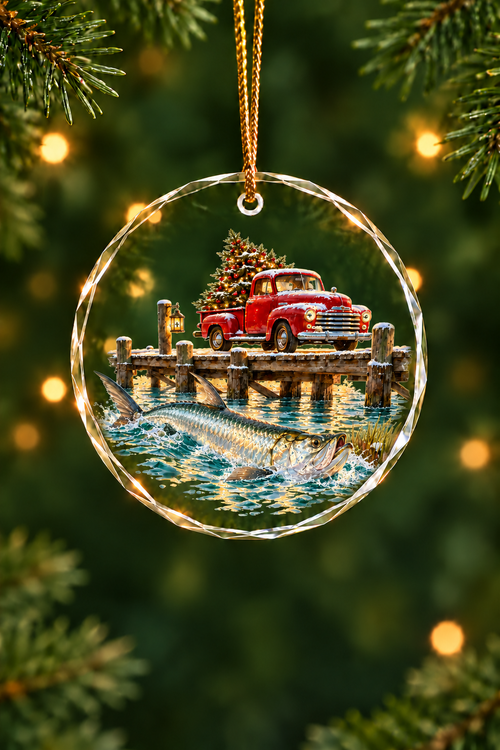 Causeway Red Truck Tarpon - Glass Ornament image 1