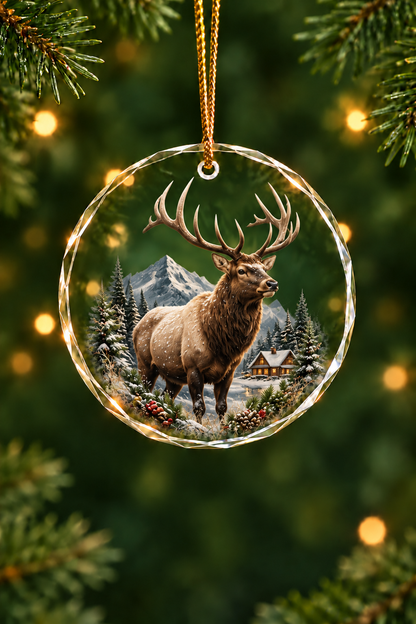 Christmas Lodge Monarch, Elk - Glass Ornament image 1